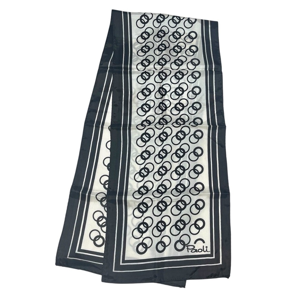 Vintage‎ Paoli Geometric 1970s Scarf Black White Rectangle Mod Retro Neck Head